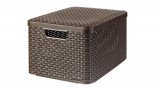 Rattan hatású kosár tetővel, 30l, sötétbarna, CURVER