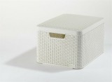 Rattan hatású kosár tetővel, 30l, törtfehér, CURVER