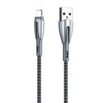 REMAX ARMOR adatkábel (USB - lightning 8pin, 3A, gyorstöltés támogatás, 100cm, törésgátló, cipőfűző minta) FEKETE Apple IPAD, IPAD 2, IPAD (3rd Generation)