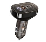 REMAX CYBO autós töltő 2 USB+Type-C aljzat (72W, PD gyorstöltő, LED kijelző, átlátszó) FEKETE