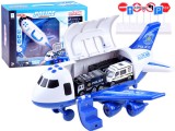 Rendőrségi Repülőgép-3 db Fém Rendőrségi Autóval- Leereszkedő Lépcsővel-Rámpával-Fény és Hanghatásokkal-Útjelző Táblákkal