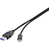 Renkforce USB 3.1 (Gen 2) Csatlakozókábel [1x USB 3.1 dugó, A típus - 1x USB-C™ dugó] 1.00 m Fekete UL minősített, Aranyozatt érintkező (RF-4381080)
