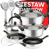 Retoo 11 részes rozsdamentes acél edénykészlet, 2 fazékkal és 2 serpenyővel,  vízforralóval, indukciós főzőlapra is