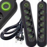 Retoo 3 USB-s hosszabbító kábel 5 m, 5 db aljzattal, kapcsolóval, 2500 W