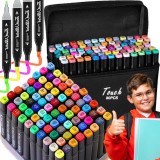 Retoo 80 db kétoldalas alkoholos filctoll szett tokban, különböző színek, RT