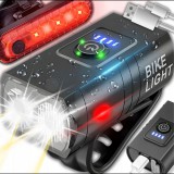 Retoo Extra Erős fényű 2 db LED-es vízálló kerékpár első és hátsó lámpa, USB-s, S102-1