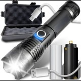 Retoo Extra erős vízállló taktikai LED zoom katonai zseblámpa, USB-s, 5 világítási móddal, IPX5
