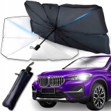 Retoo Szélvédő napvédő esernyő autóhoz – 123x65 cm, ezüst/fekete, 10 támasztókarral