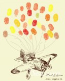 Retro repülős esküvői vendégkönyv, ujjlenyomatfa