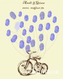 Retro triciklis esküvői vendégkönyv, ujjlenyomatfa