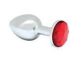 Rimba XS - piros köves, fém anál plug (ezüst)