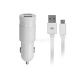 RivaCase Autós töltő, 2 x USB, 2,4A, micro USB kábellel, "VA 4222 WD1", fehér (4260403571583)