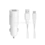 RivaCase Autós töltő, 2 x USB, 3,4A, USB-C kábellel, "PS4223", fehér (4260403575857)