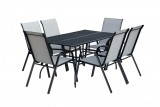 ROJAPLAST ZWMT-83 SET fém kerti asztal, 150 x 90 x 72 cm - fekete, 6 db székkel