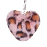Rosa mintás nyúlszőr Heart kulcstartó