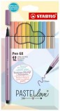 Rostirón készlet, 1 mm, STABILO Pen 68 Pastellove, 12 különböző szín (TST681277)