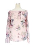 Rózsaszín virágmintás chiffon blúz