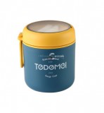 Rozsdamentes acél ételhordó termosz beépített kanállal, hőtartó ételtároló edény piknikhez és utazáshoz