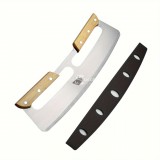 rozsdamentes acél pizzavágó dupla fa fogantyúval