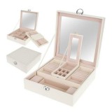 rpr Exclusive megjelenésű ékszertároló doboz, 16 rekeszes, 2 szintes, dupla tükörrel, zárható, fehér színben