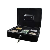 rpr Fém pénztartó doboz, pénzkazetta, aprópénztartóval, 2 db kulccsal, fekete színben