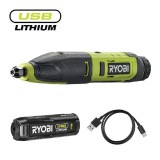 RYOBI 4V nagyfordulatszámú gép szett 1×2,0 Ah akkumulátorral és USB-C töltőkábellel, dobozban RPC4-120G