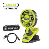 Ryobi 4V USB Lithium csíptethető ventilátor, 1x 2,0 Ah akkumulátor, töltő - RCF-120G