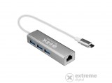 S-Link Notebook dokkoló - SL-UTY1010 (USB-C apa, RJ45 Ethernet anya, 3xUSB anya, Type-C anya, 4K, 30Hz, fém, szürke)