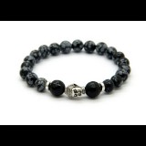 Saját készítésű ékszer Swarovski HÓPEHELY OBSZIDIÁN - EZÜST SZÍNŰ BUDDHÁVAL - 8mm-es gyöngy