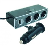 SAL szivargyújtó elosztó, 4 készülék, ragasztható, 3 szivargyújtó max. 5A, USB max 1000 mA