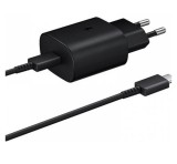 Samsung EP-TA800EBE kompatibilis hálózati töltő adapter + EP-DA905BBE Type-C kábel, 25W, fekete, (No logo)