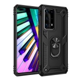 Samsung Galaxy A01 SM-A015F, Műanyag hátlap védőtok, közepesen ütésálló, szilikon belső, telefontartó gyűrű, Defender, Fekete