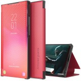 Samsung Galaxy A02 SM-A022F, Oldalra nyíló tok, stand, hívás mutatóval, kevlár minta, Wooze Smart View Cover Carbon, piros (109389) - Telefontok
