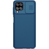 Samsung Galaxy A22 4G SM-A225F, Műanyag hátlap védőtok, közepesen ütésálló, kamera védelem, csíkos minta, Nillkin CamShield, sötétkék (RS109573) - Telefontok