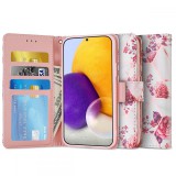 Samsung Galaxy A33 5G SM-A336B, Oldalra nyíló tok, stand, mágnes csattal, rózsa minta, TP Wallett Floral Rose, fehér/színes (119054) - Telefontok