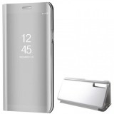 Samsung Galaxy A7 (2018) SM-A750F, Oldalra nyíló tok, hívás mutatóval, Smart View Cover, ezüst (utángyártott) (RS82635) - Telefontok