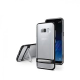 Samsung Galaxy A8 Plus (2018) SM-A730F, TPU szilikon tok, műanyag kerettel, kitámasztóval, Mercury Dream Bumper, fekete (67578) - Telefontok
