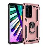 Samsung Galaxy A90 5G SM-A908B, Műanyag hátlap védőtok, közepesen ütésálló, szilikon belső, telefontartó gyűrű, Defender, Vörösarany