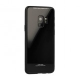 Samsung Galaxy J4 (2018) SM-J400F, TPU szilikon védőkeret, üveg hátlap, Glass Case, fekete (72823) - Telefontok