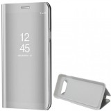 Samsung Galaxy S10 SM-G973, Oldalra nyíló tok, hívás mutatóval, Smart View Cover, ezüst (utángyártott) (RS85150) - Telefontok