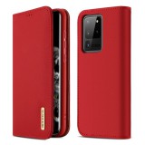 Samsung Galaxy S20 Ultra 5G SM-G988, Oldalra nyíló tok, valódi bőrtok, stand, Dux Ducis Wish, piros (105756) - Telefontok
