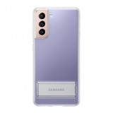 Samsung Galaxy S21 5G SM-G991, Műanyag hátlap védőtok, dupla rétegű, gumírozott, kitámasztóval, átlátszó, gyári (8806090962530) - Telefontok