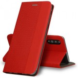 Samsung Galaxy S21 5G SM-G991, Oldalra nyíló tok, stand, textil minta, BookCover, piros (110478) - Telefontok