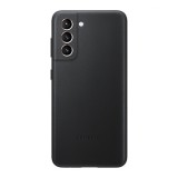 Samsung Galaxy S21 Plus 5G SM-G996, Műanyag hátlap védőtok, bőr hátlap, fekete, gyári
