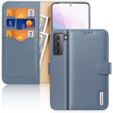 Samsung Galaxy S21 Plus 5G SM-G996, Oldalra nyíló tok, valódi bőrtok, stand, csatos, Dux Ducis Hivo, kék (105699) - Telefontok