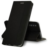 Samsung Galaxy S22 5G SM-S901, Oldalra nyíló tok, stand, textil minta, BookCover, fekete (116497) - Telefontok