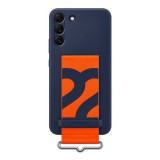 Samsung Galaxy S22 Plus 5G (SM-S906) szilikon telefonvédő (matt, beépített szíj) sötétkék