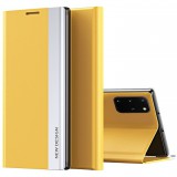 Samsung Galaxy S22 Ultra 5G SM-S908, Oldalra nyíló tok, stand, Wooze Silver Line, sárga (116089) - Telefontok
