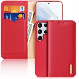 Samsung Galaxy S22 Ultra 5G SM-S908, Oldalra nyíló tok, valódi bőrtok, stand, csatos, Dux Ducis Hivo, piros (RS111913) - Telefontok