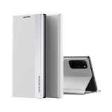 Samsung Galaxy S23 FE SM-S711, Oldalra nyíló tok, stand, Wooze Silver Line, világosszürke